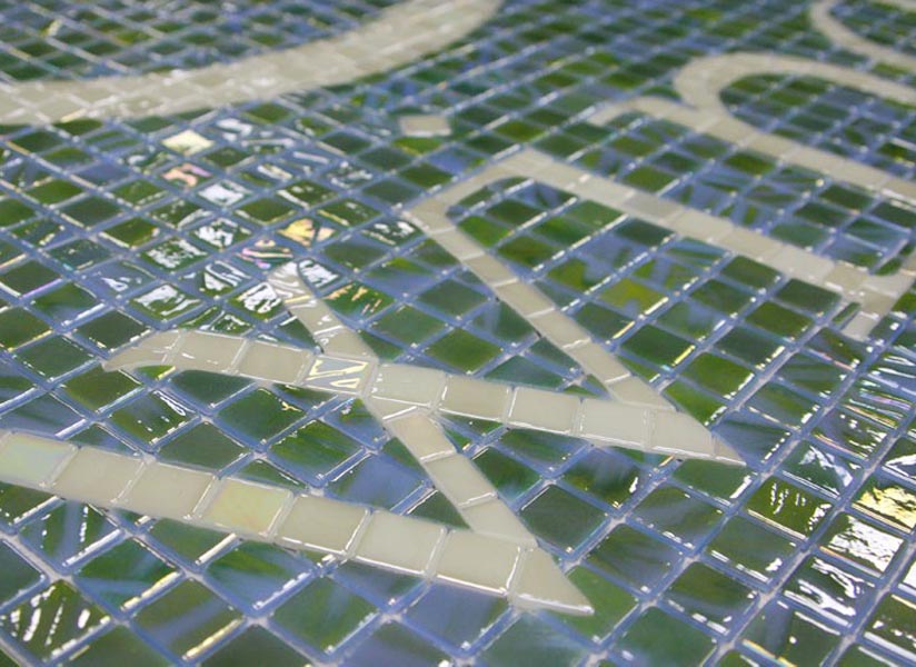 Glass tile mosaic sign detail